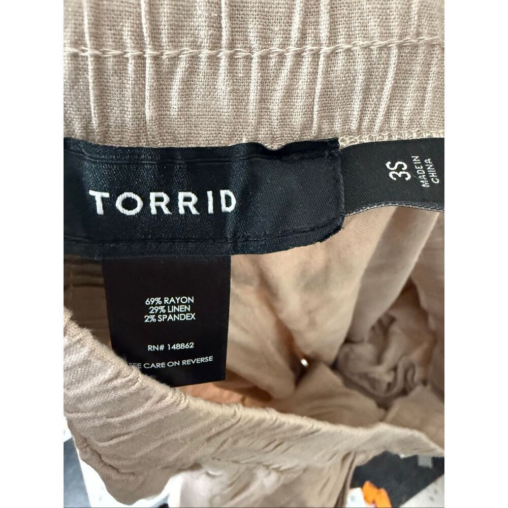 Torrid Linen Blend Wide Leg Pants Tan Size 3X Short Relaxed Fit Soft Neutral Min - Picture 3 of 3